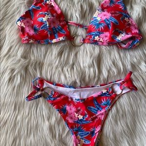 Red floral bikini